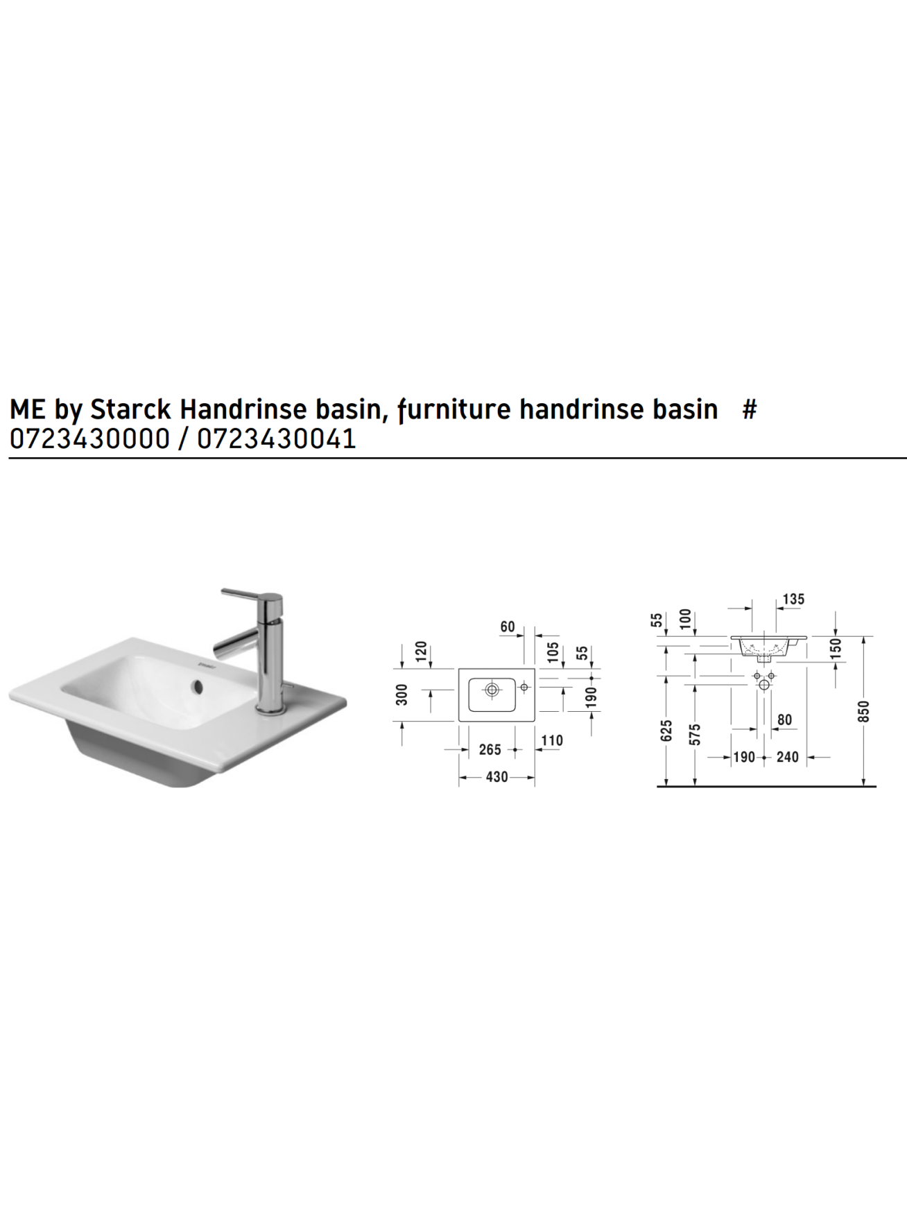 Praustuvas Duravit Me by Starck 43x30 cm, 0723430000 2 Praustuvas Duravit Me by Starck 43x30 cm, 0723430000 2