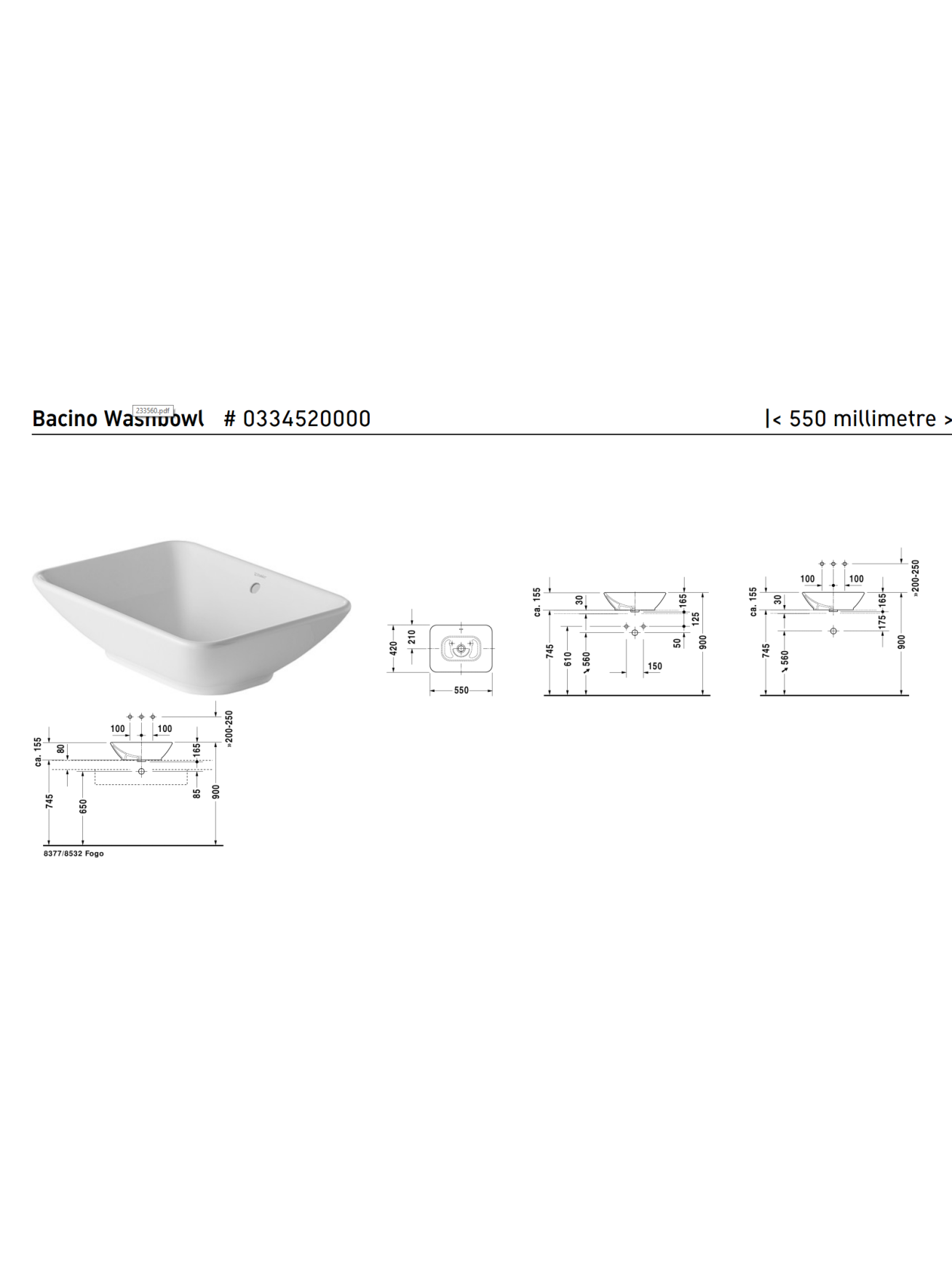 Praustuvas Duravit Me by Starck 55x42 cm, 0334520000 2 Praustuvas Duravit Me by Starck 55x42 cm, 0334520000 2