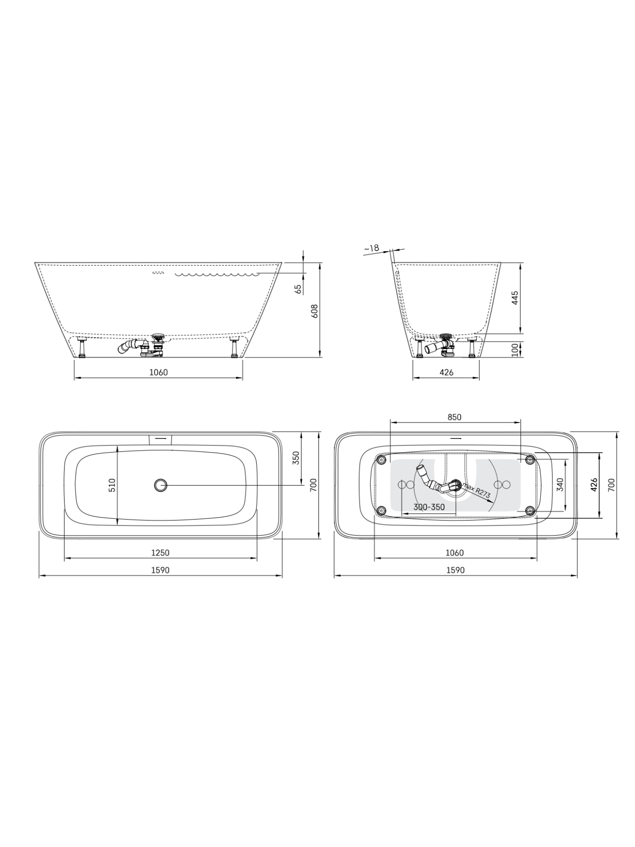 Vonia PAA Quadro 159 x 70 cm su sifonu 1