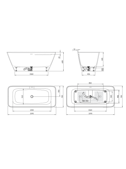 Vonia PAA Quadro 159 x 70 cm su sifonu 1