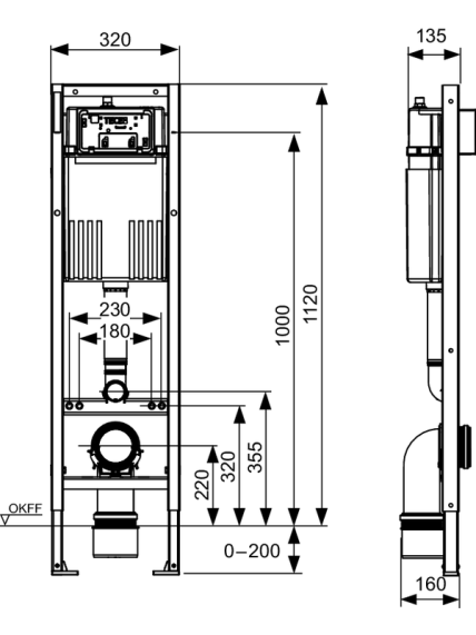TECEbase WC rėmas su Base 320 bakeliu, 1120 mm 2