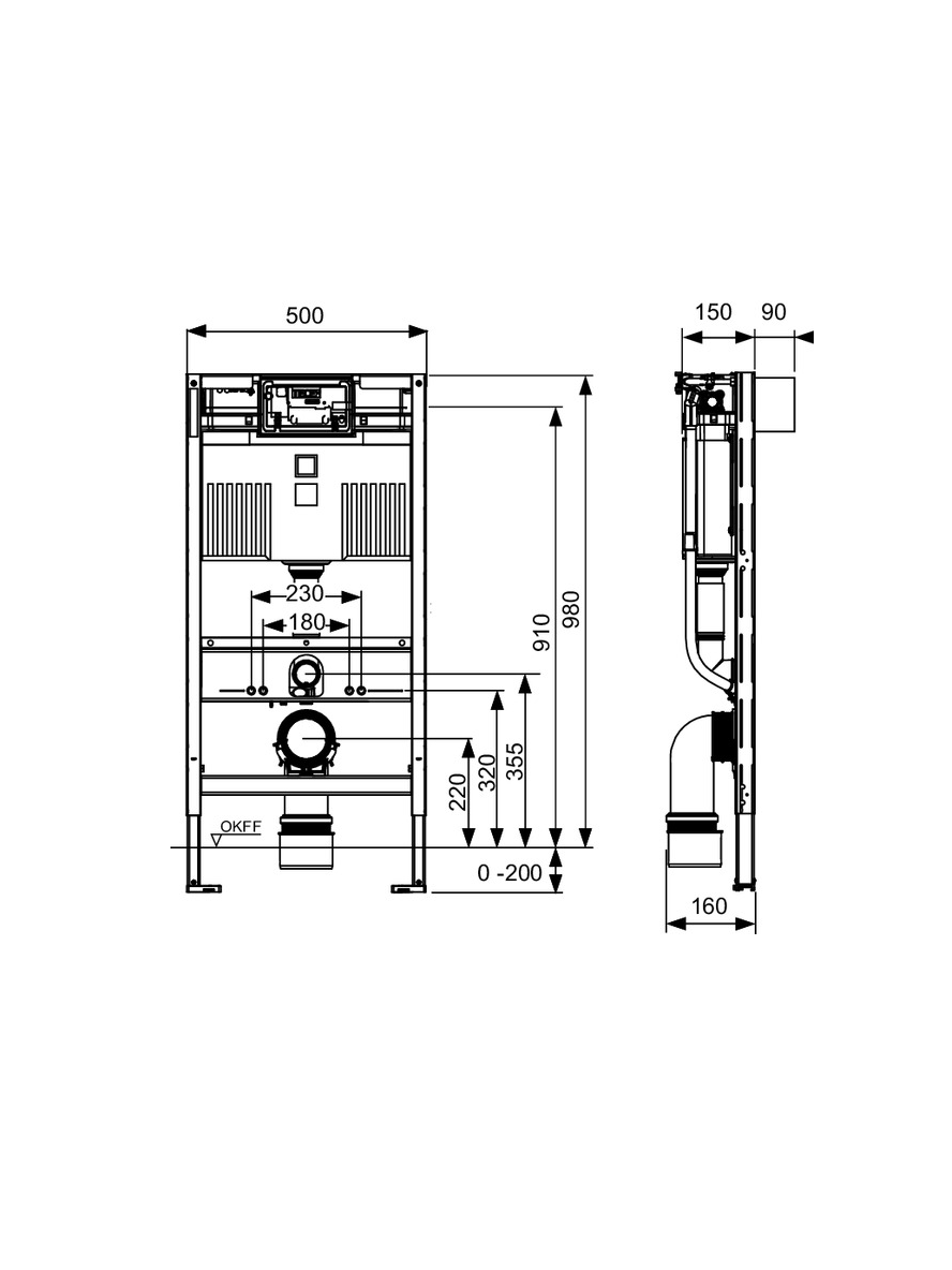 TECE universalus pažemintas WC rėmas (980mm), 9300382 1