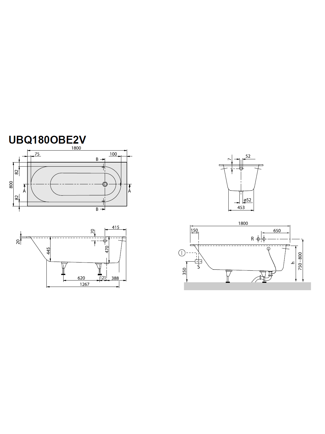 Vonia Villeroy & Boch Oberon 180x80 cm 3 Vonia Villeroy & Boch Oberon 180x80 cm 3