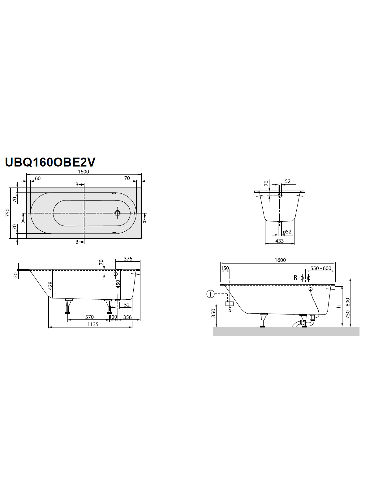 Vonia Villeroy & Boch Oberon 160x75 cm 6 Vonia Villeroy & Boch Oberon 160x75 cm 6