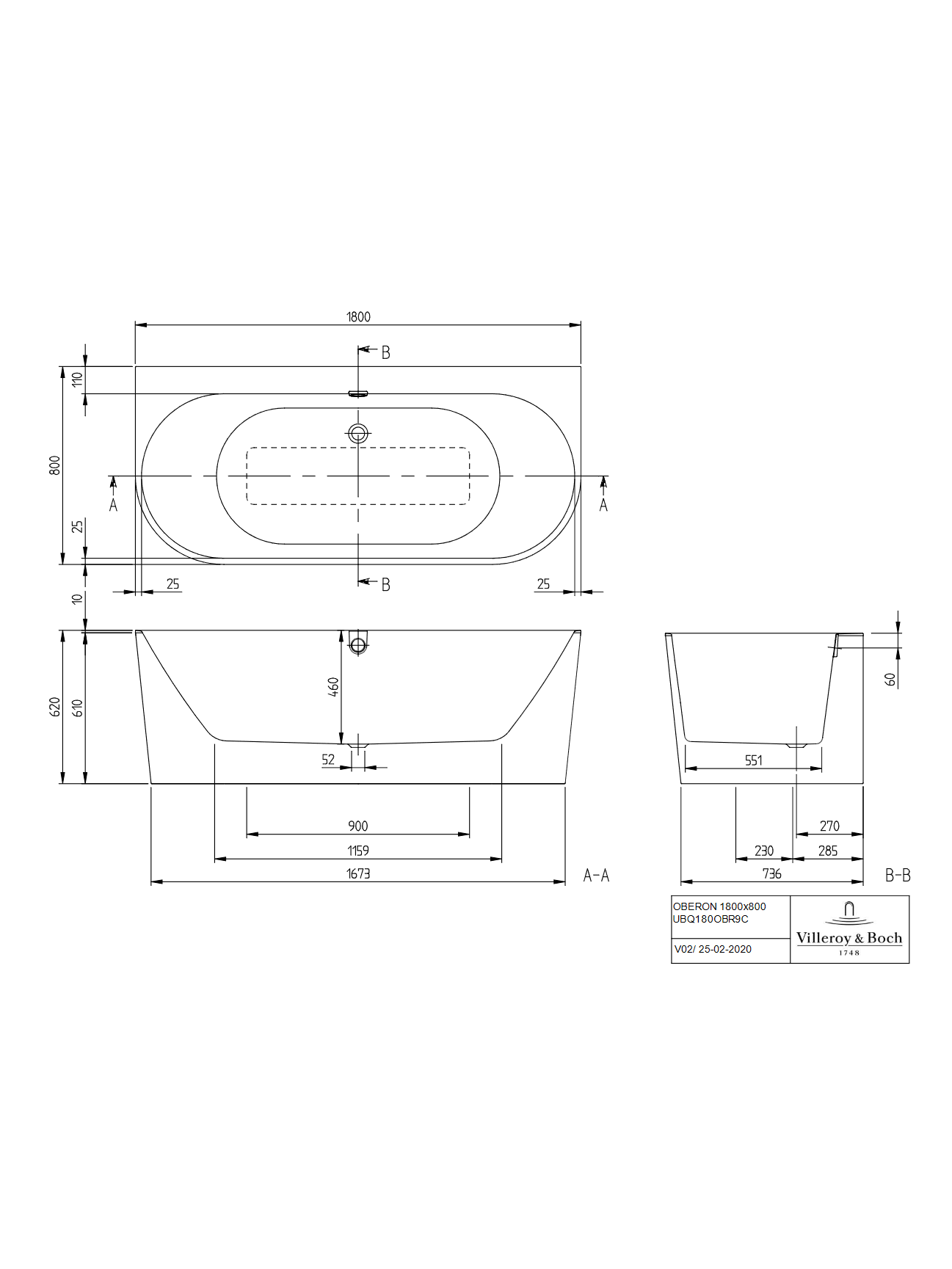 Vonia Villeroy & Boch Oberon 2.0 Duo 180x80 cm 5 Vonia Villeroy & Boch Oberon 2.0 Duo 180x80 cm 5