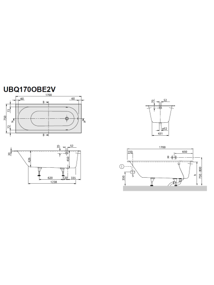 Vonia Villeroy & Boch Oberon 170x75 cm 6 Vonia Villeroy & Boch Oberon 170x75 cm 6