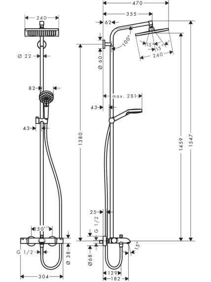 Vonios sistema Hansgrohe Crometta E Showerpipe 240 6 Vonios sistema Hansgrohe Crometta E Showerpipe 240 6