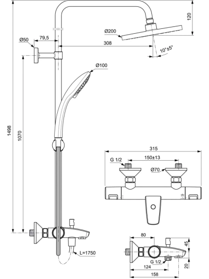 Vonios/dušo sistema Ideal Standard Ceratherm 25, A7590AA 4