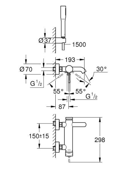 Vonios maišytuvo komplektas Grohe Essence 1