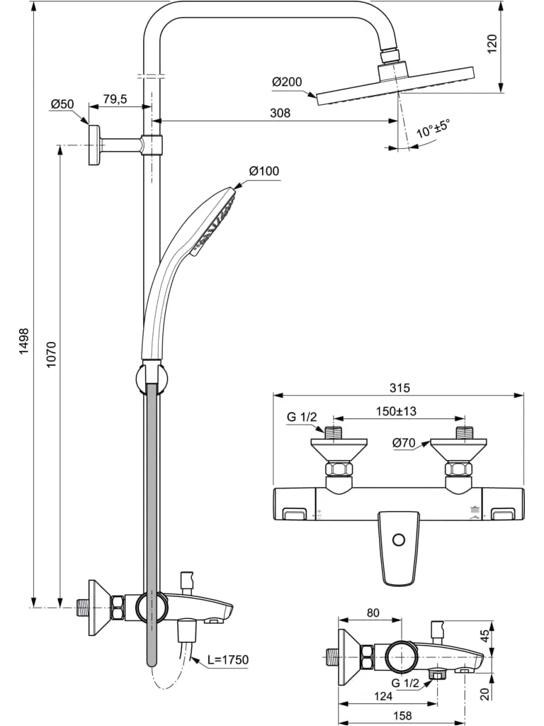 Vonios/dušo sistema Ideal Standard Ceratherm 25, A7590AA 4
